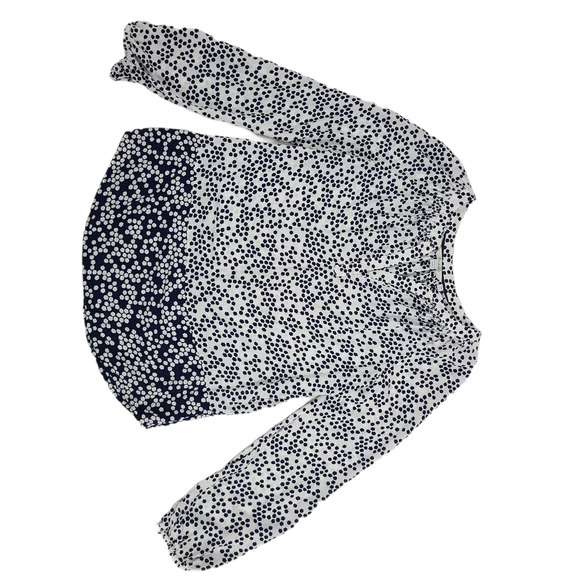 Boden Maya Top Contrast Print  VNeck White Navy - Picture 9 of 12